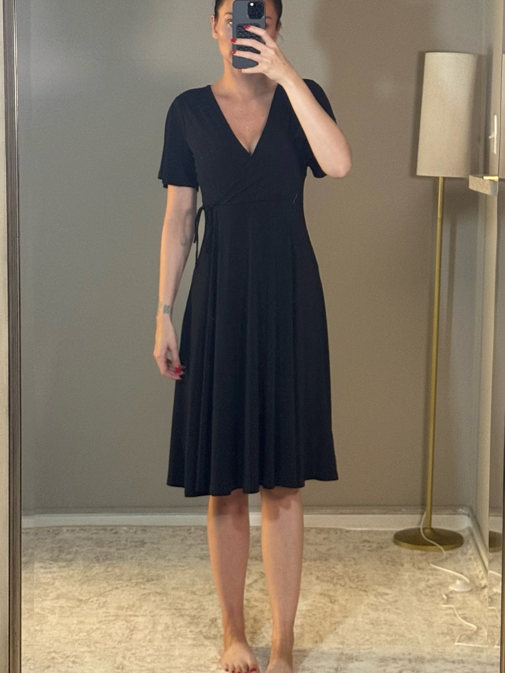 Classic Black Wrap Midi Dress - Women